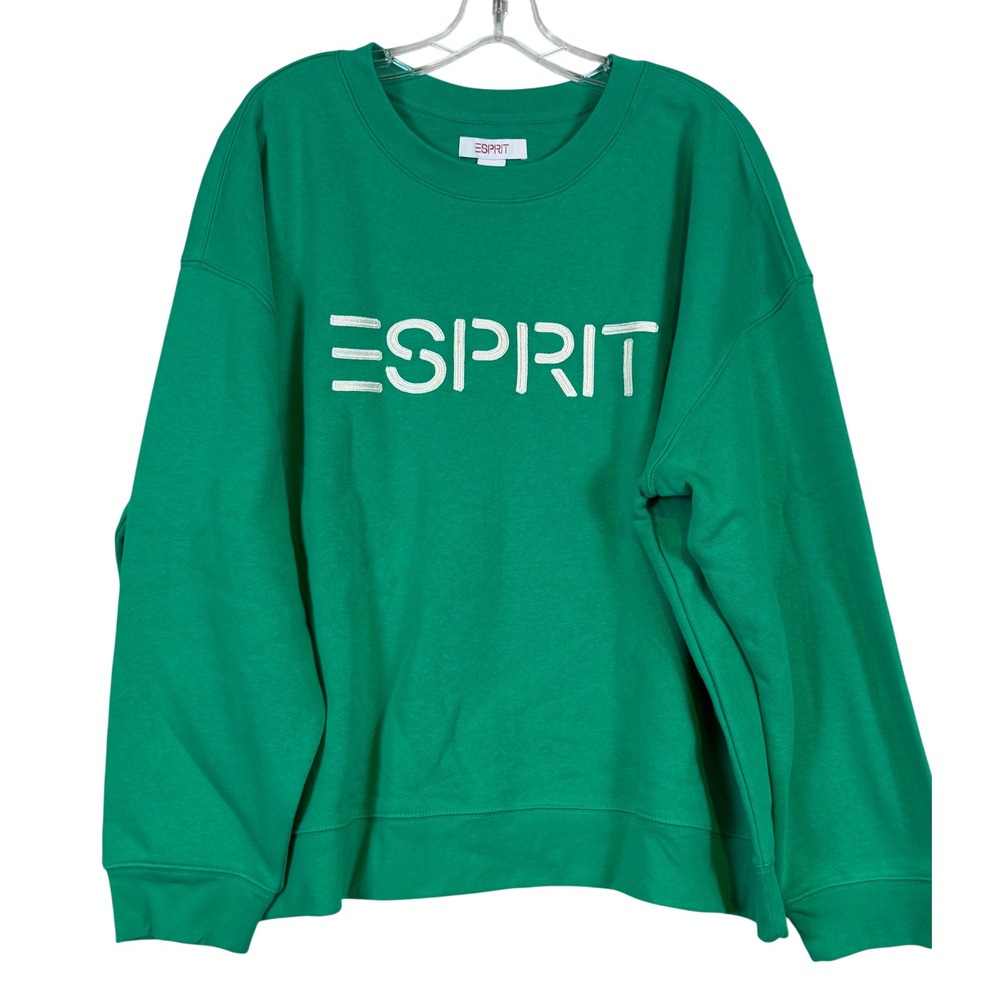Esprit Womens Green Embroidered Logo Crewneck Sweatshirt •XXL• Retro Fall Cozy